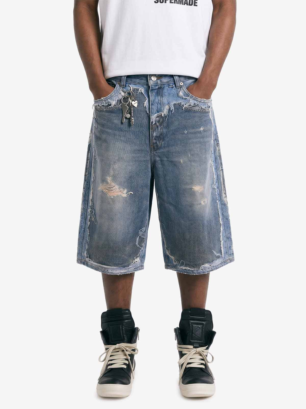 Revelse™  Deconstructed Distressed Denim Shorts Blue