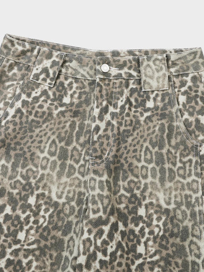 Leopard Print Baggy Denim Shorts