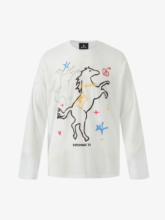 Horse Graphic Print Long Sleeve Tee