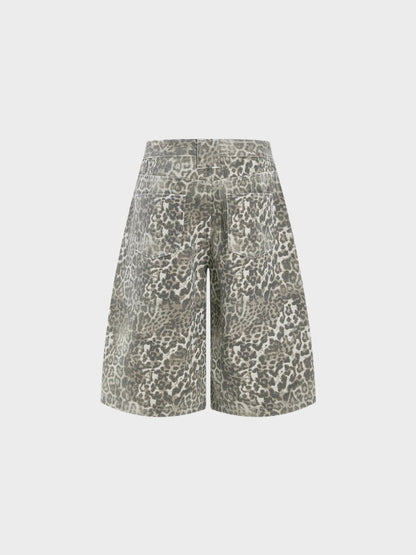 Leopard Print Baggy Denim Shorts