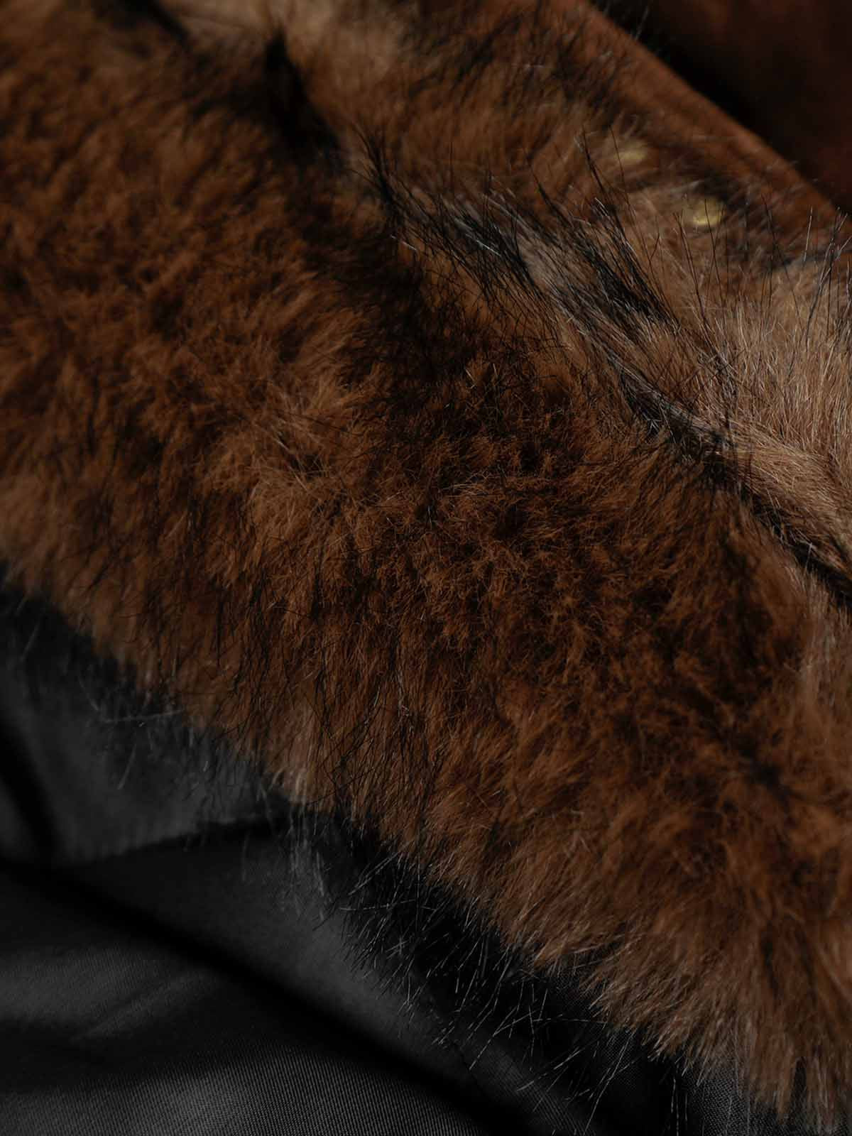 Faux Fur Hooded Suede Bomber Jacket with Metal Clip Streetwear