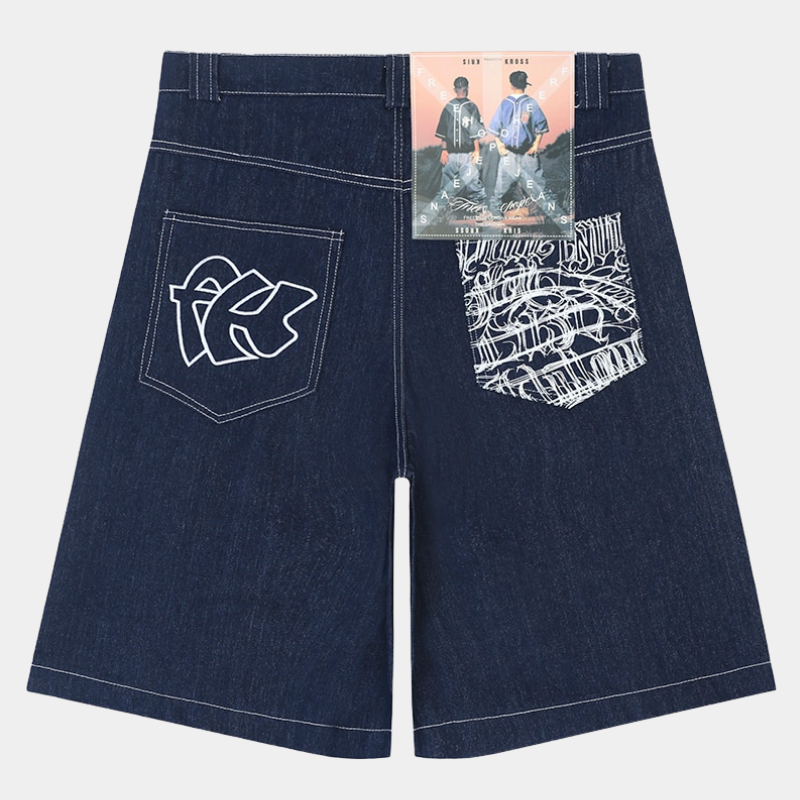 Men’s Graffiti Print Denim Shorts Hip-Hop Streetwear