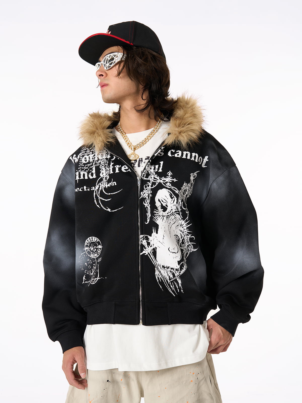 Graphic Print Hooded Jacket for Men