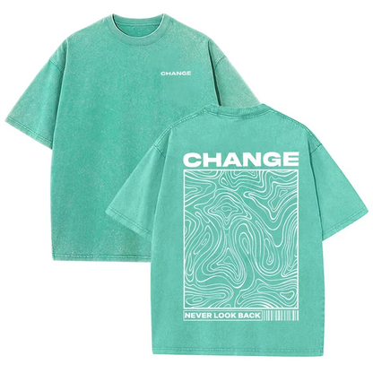 Graphic Print Vintage Washed Cotton T Shirt Beige