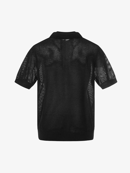 Revelse™  Layered Hollow-Out Mesh Knit Polo Shirt