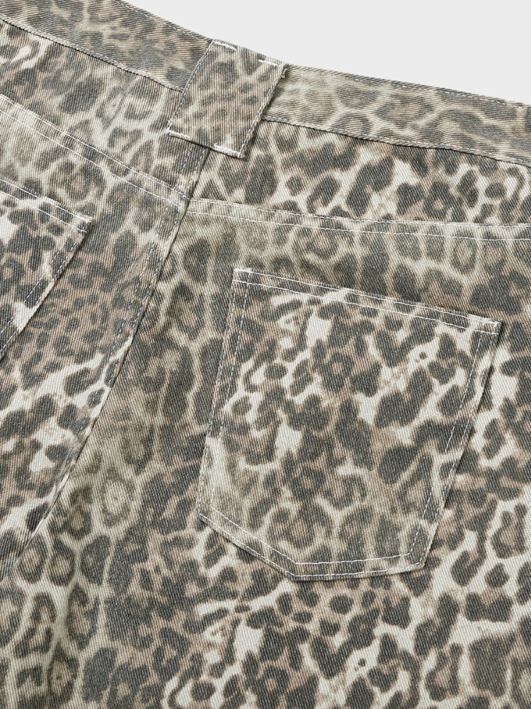 Leopard Print Baggy Denim Shorts