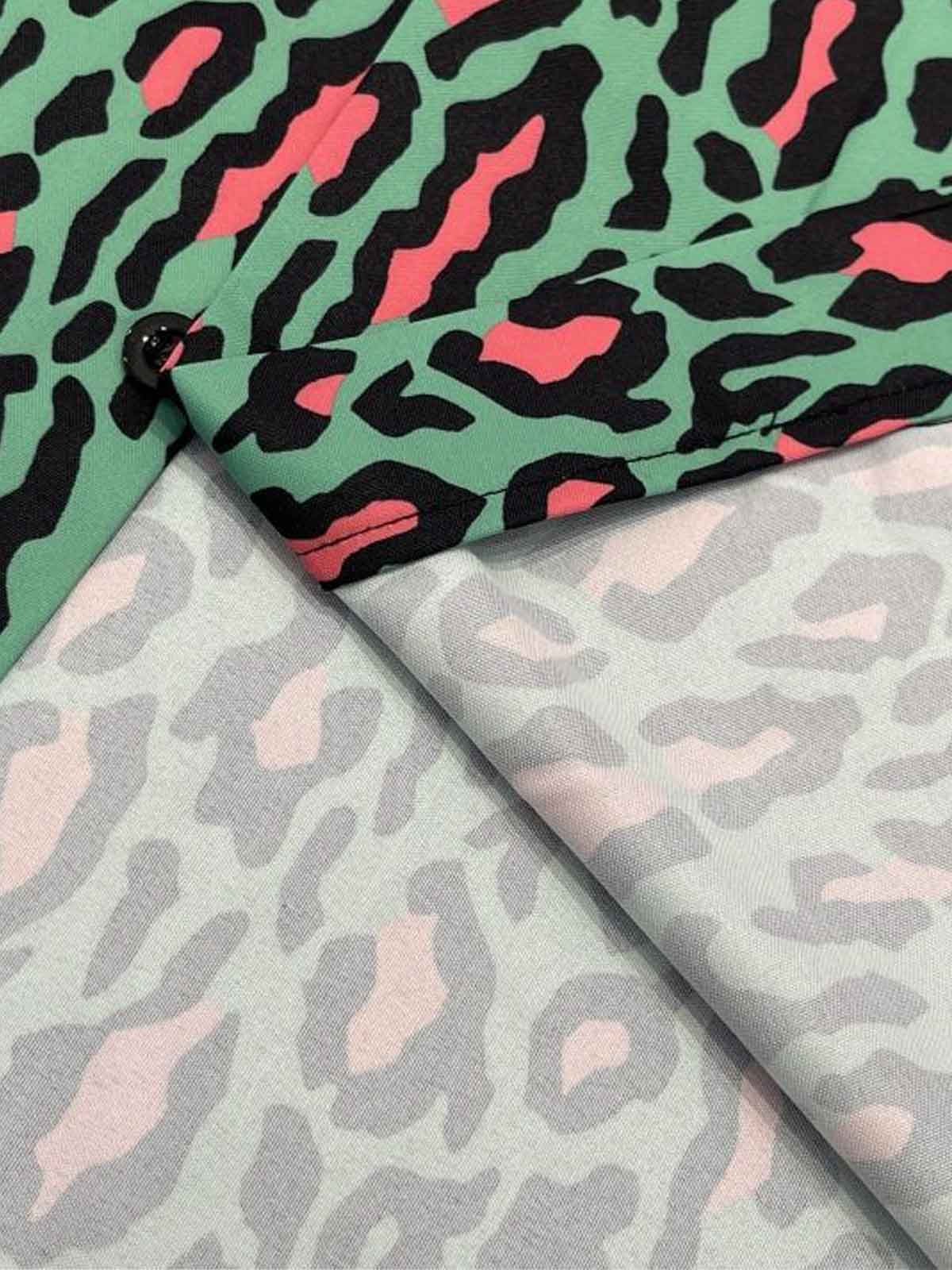 Revelse™  Faux Fur Leopard Print Boxy Shirt Green