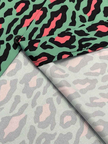 Revelse™  Faux Fur Leopard Print Boxy Shirt Green