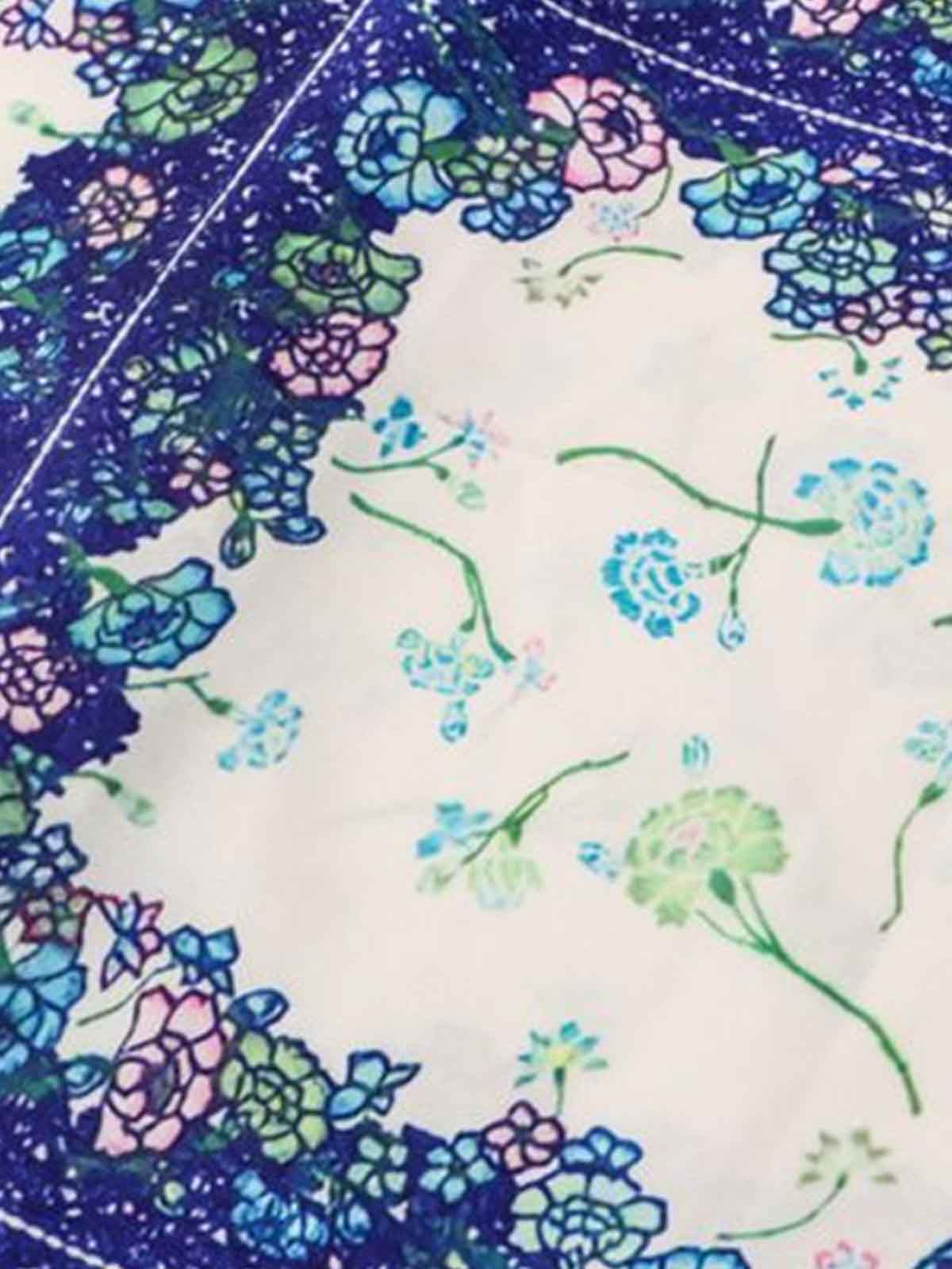 Revelse™  Boxy Cotton Blend Camp Collar Shirt Botanical Print Blue Green