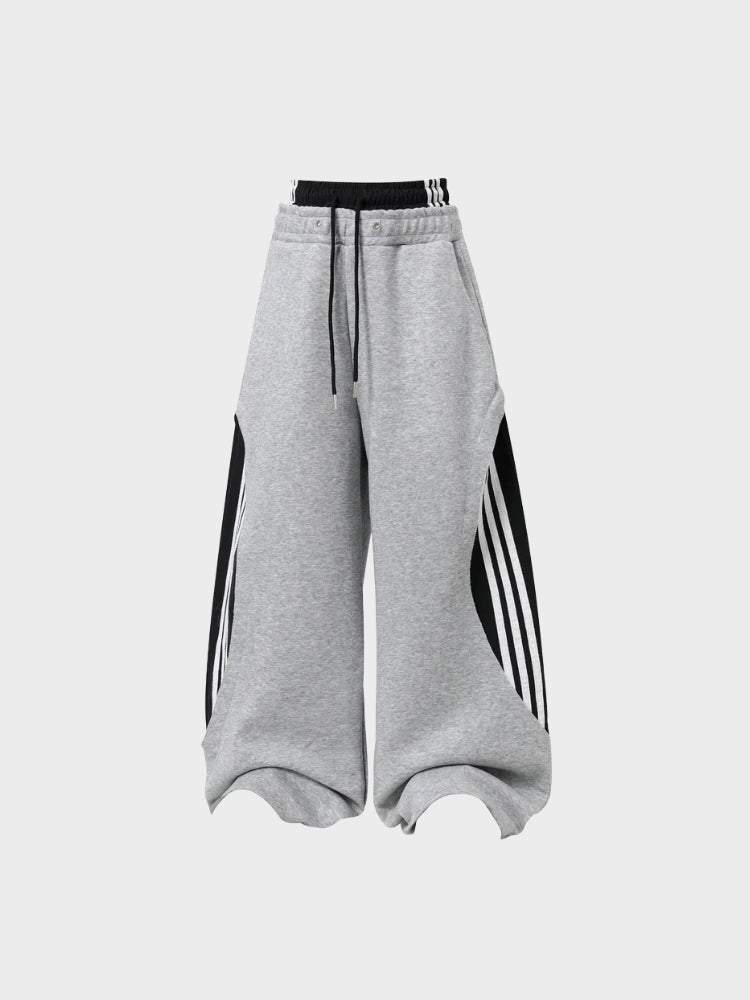 Wide-Leg Cotton Joggers with Side Stripe Panels