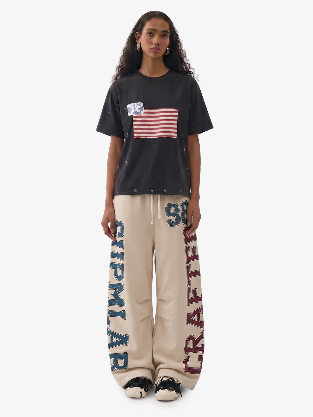 Vintage Washed Cotton Graphic Patchwork T-Shirt