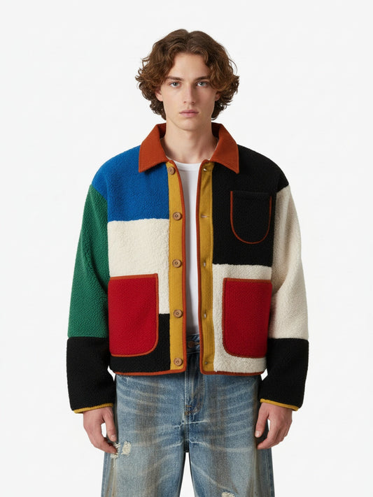 Vintage Geometric Colorful Patchwork Jacket