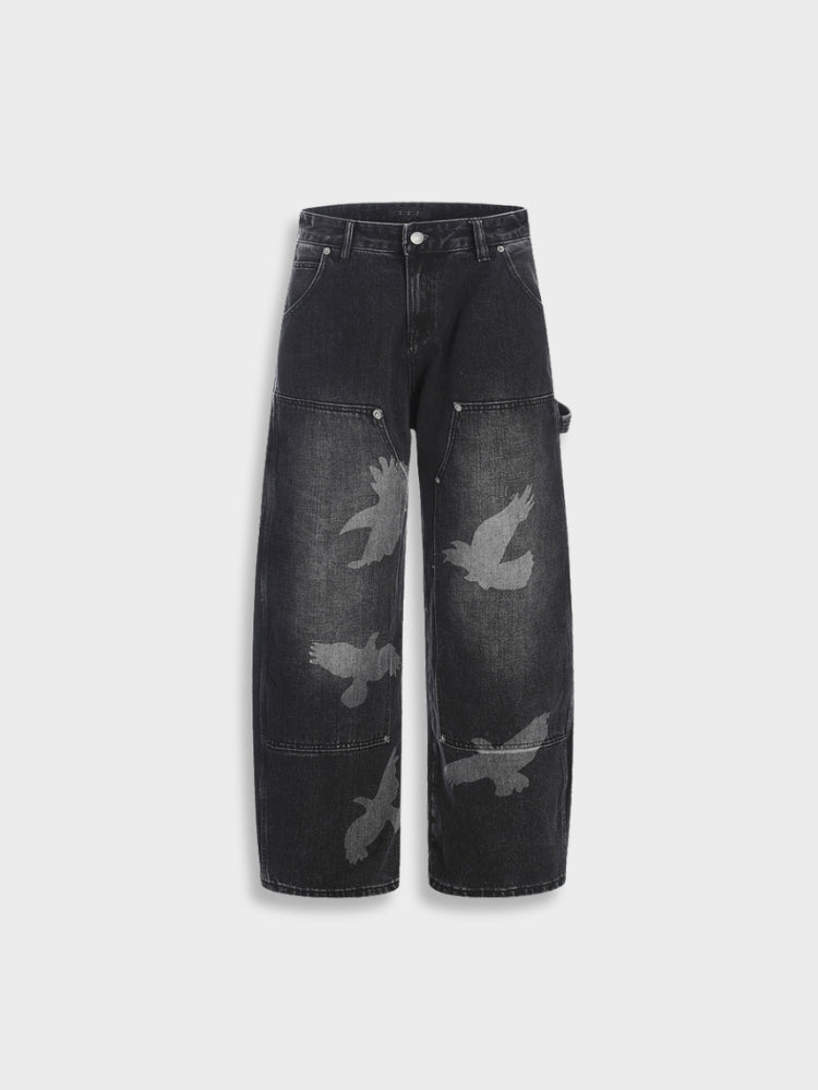 Wide-Leg Loose Fit Baggy Denim Jeans Black