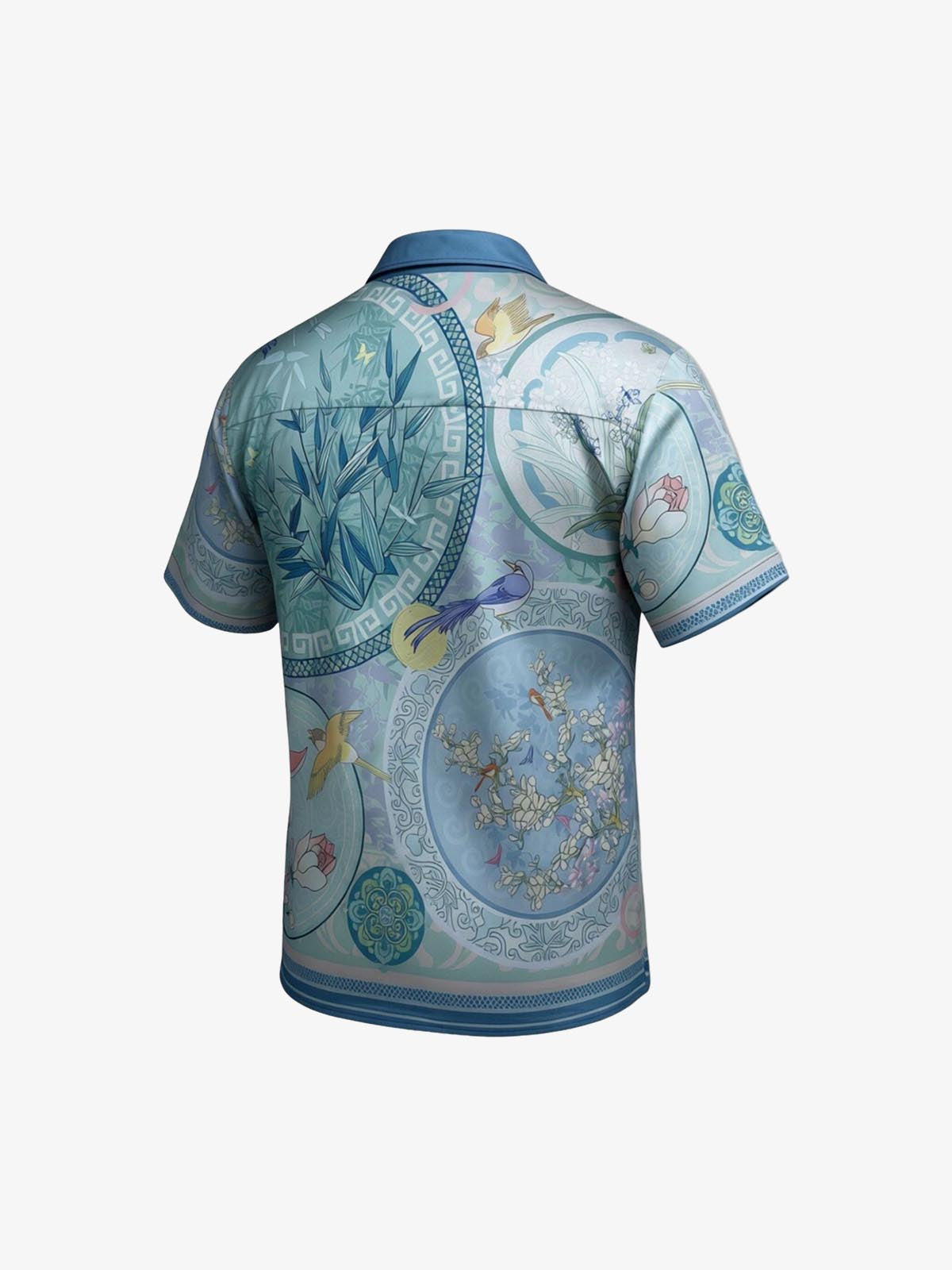 Revelse™  Silky Camp Collar Boxy Shirt Porcelain Floral Print