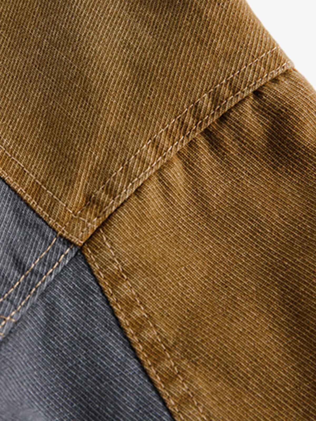 Back view of the patchwork colour-block jacket