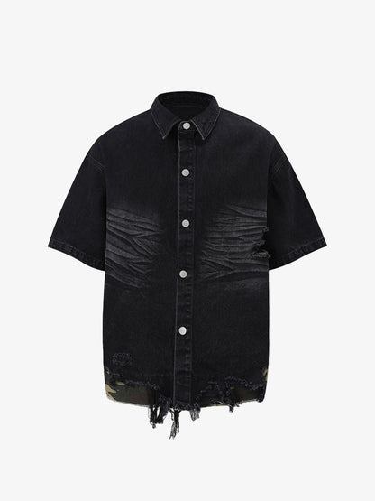 Revelse™ Distressed Denim Ripped Short-Sleeve Shirt