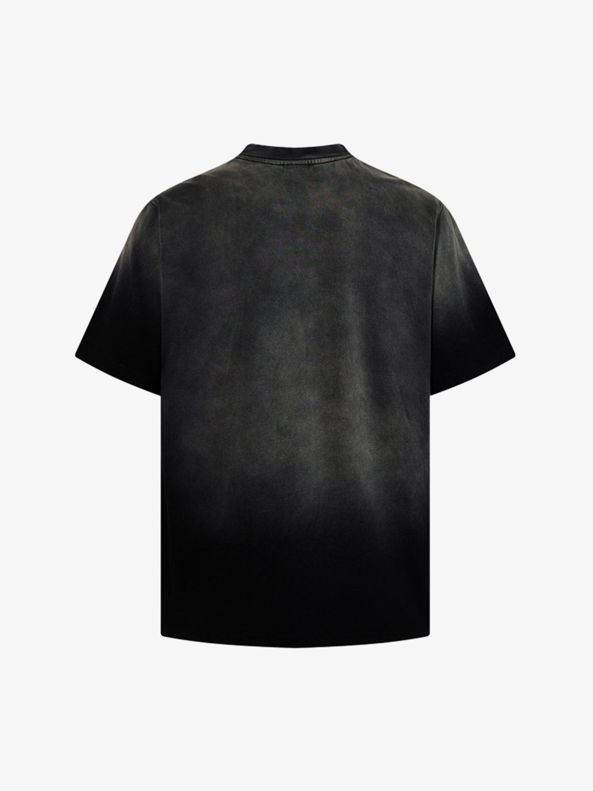 Side view of washed graphic cotton T-shirt showing easy relaxed shape