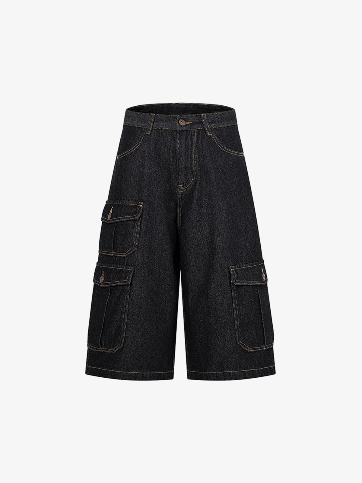 Dark Wash Denim Shorts With Adjustable Waist Tabs