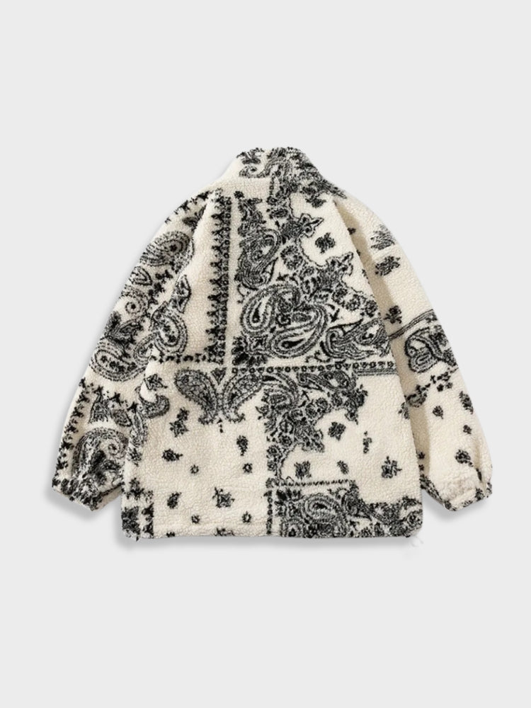 Lamb Fleece Jacket Paisley Pattern Loose Fit