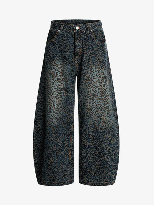 Revelse™ Leopard Print Denim Barrel Jeans
