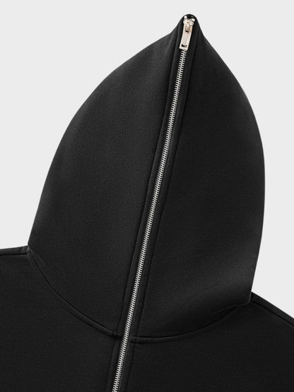 Full-Zip Fleece Hoodie Black Loose Fit
