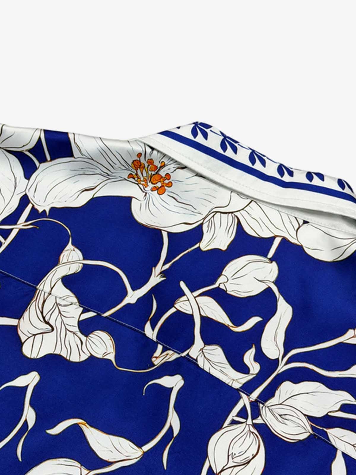 Revelse™  Porcelain Print Cuban Collar Boxy Shirt