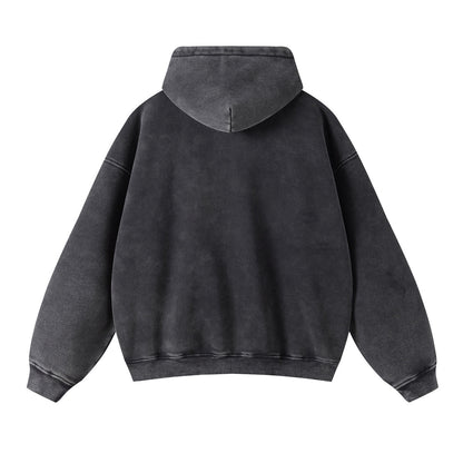 Washed Oversized Retro Zip-Up Hoodie