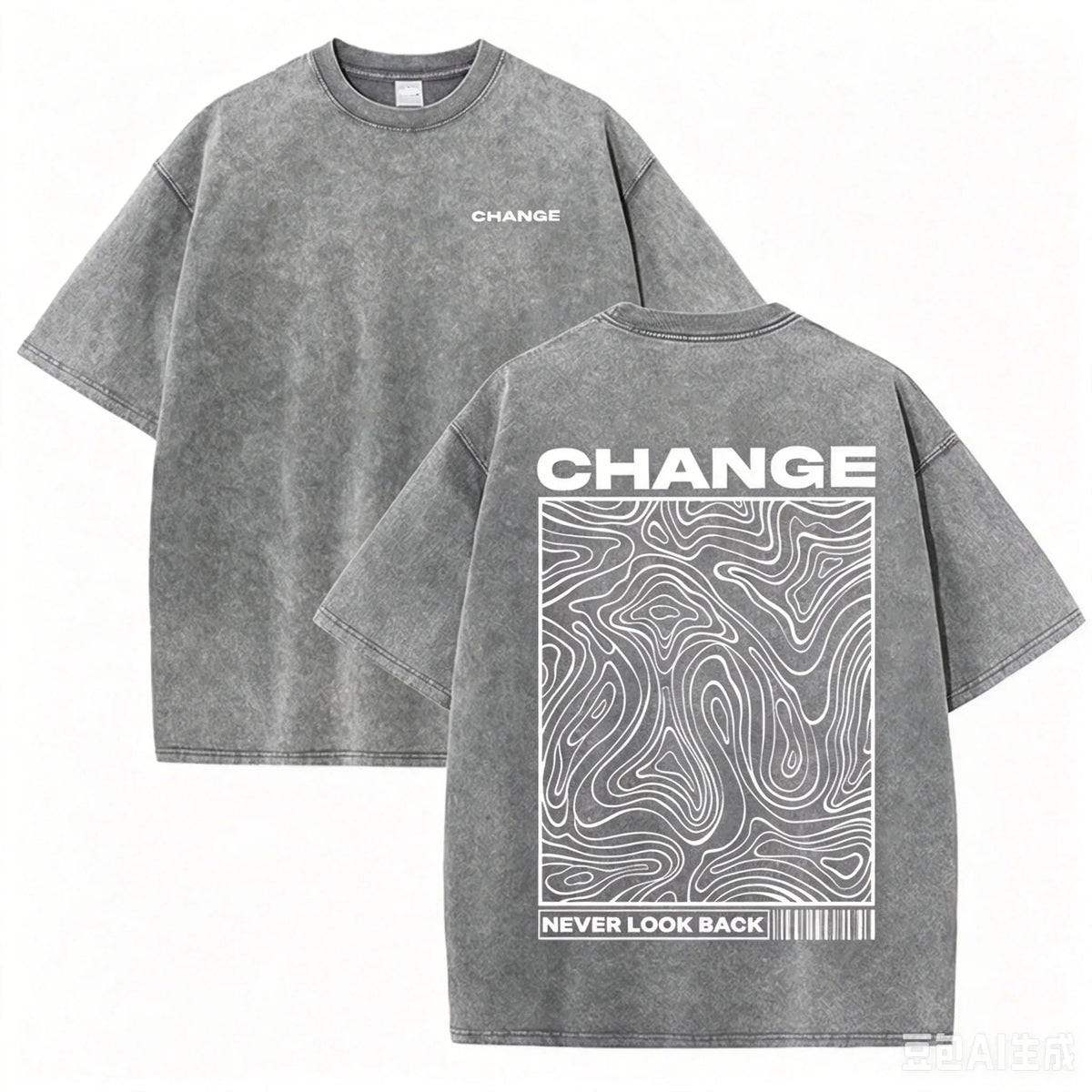 Graphic Print Vintage Washed Cotton T Shirt Beige