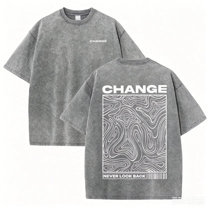 Graphic Print Vintage Washed Cotton T Shirt Beige