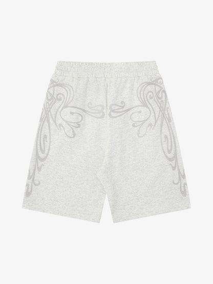 Rear view of men's graphic sweat shorts showing plain back