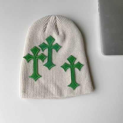 Cross Knitted Cotton Blend Beanie