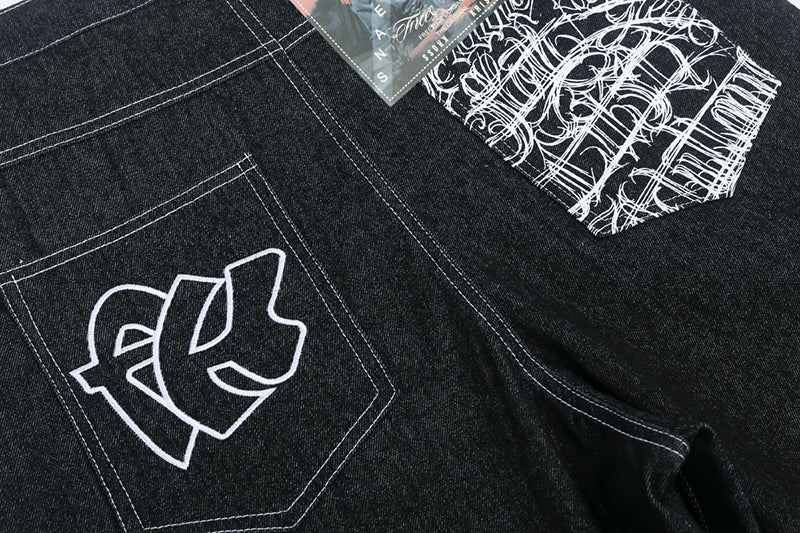 Men’s Graffiti Print Denim Shorts Hip-Hop Streetwear