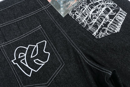 Men’s Graffiti Print Denim Shorts Hip-Hop Streetwear