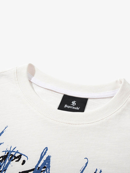 Revelse™  Abstract Cotton Oversized Graphic T-Shirt White