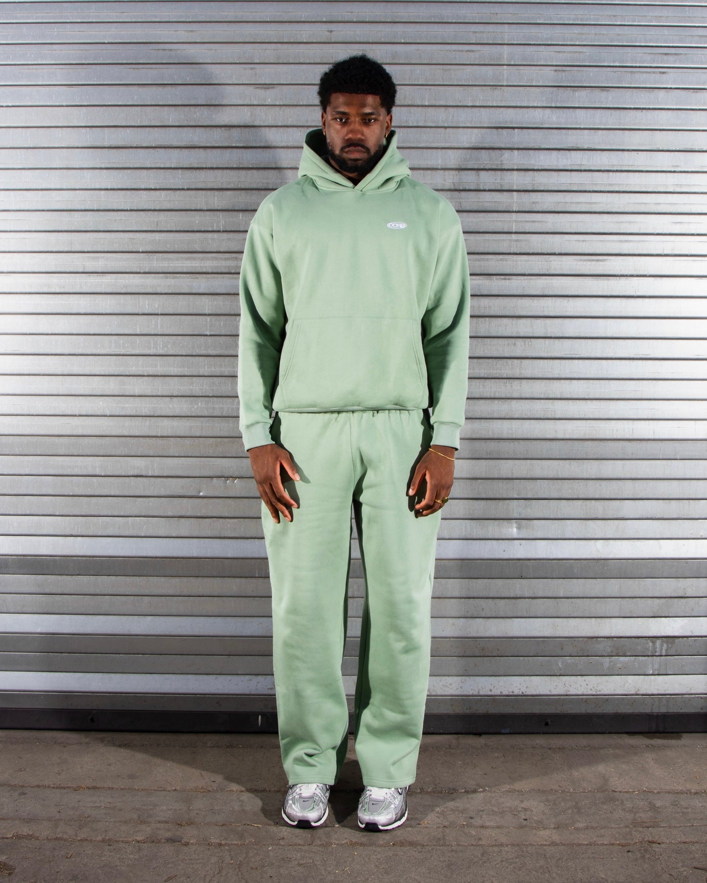 Oversized Cotton Blend Hoodie and Jogger Tracksuit Set Light Green