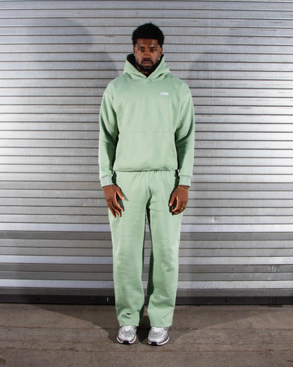 Oversized Cotton Blend Hoodie and Jogger Tracksuit Set Light Green