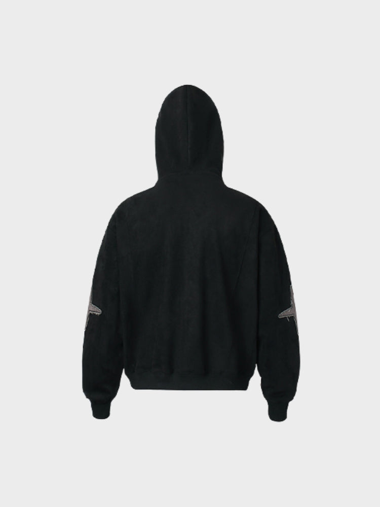 Embroidered Loose-Fit Zip-Up Hoodie