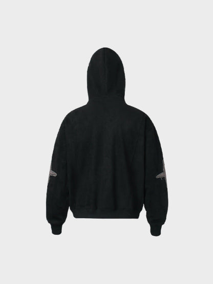 Embroidered Loose-Fit Zip-Up Hoodie