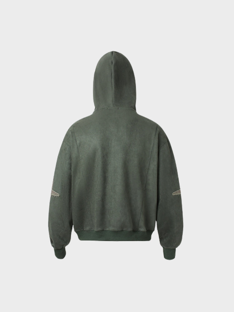 Embroidered Loose-Fit Zip-Up Hoodie