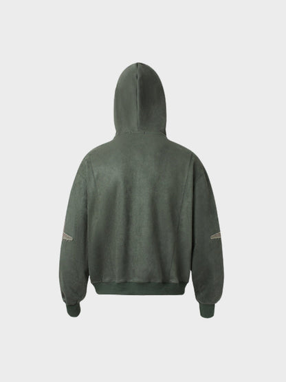 Embroidered Loose-Fit Zip-Up Hoodie