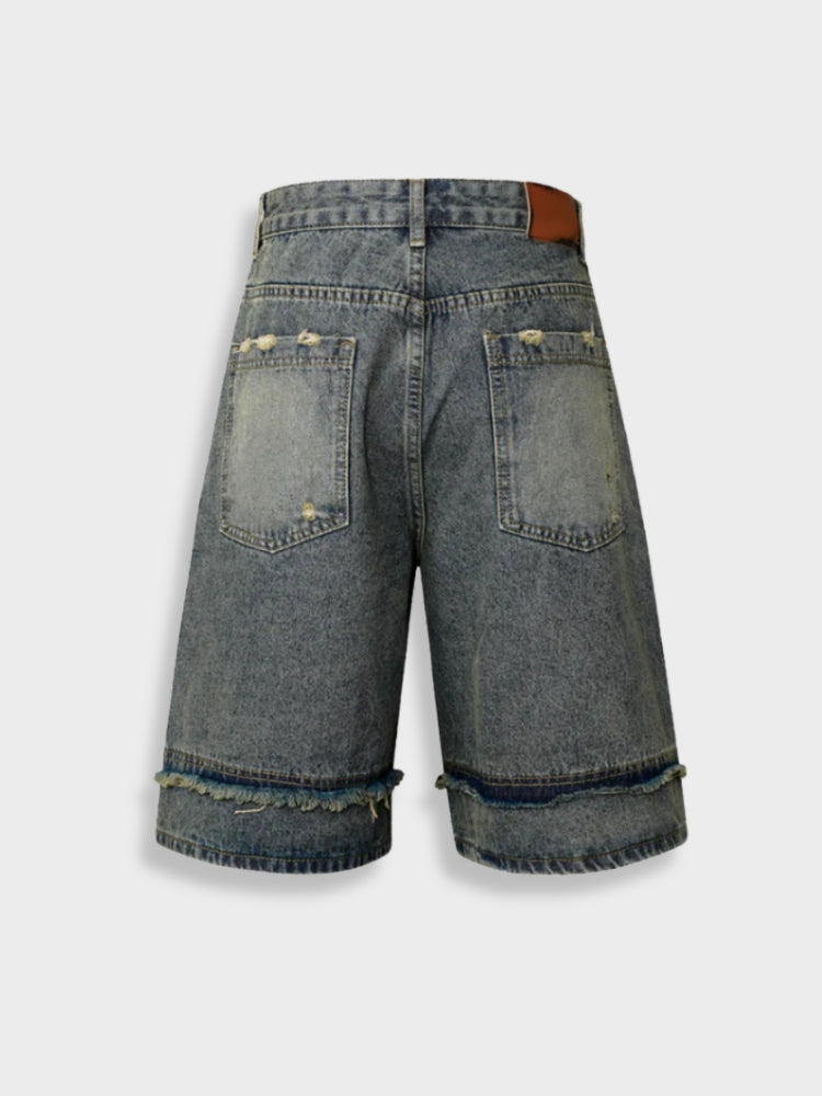 Distressed Embroidered Denim Jorts