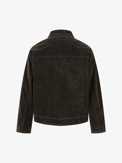 Retro Suede Bomber Jacket with Metal Button Lapel