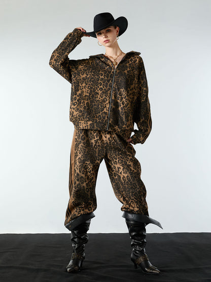 Cheetah Print Suede French Terry Tracksuit