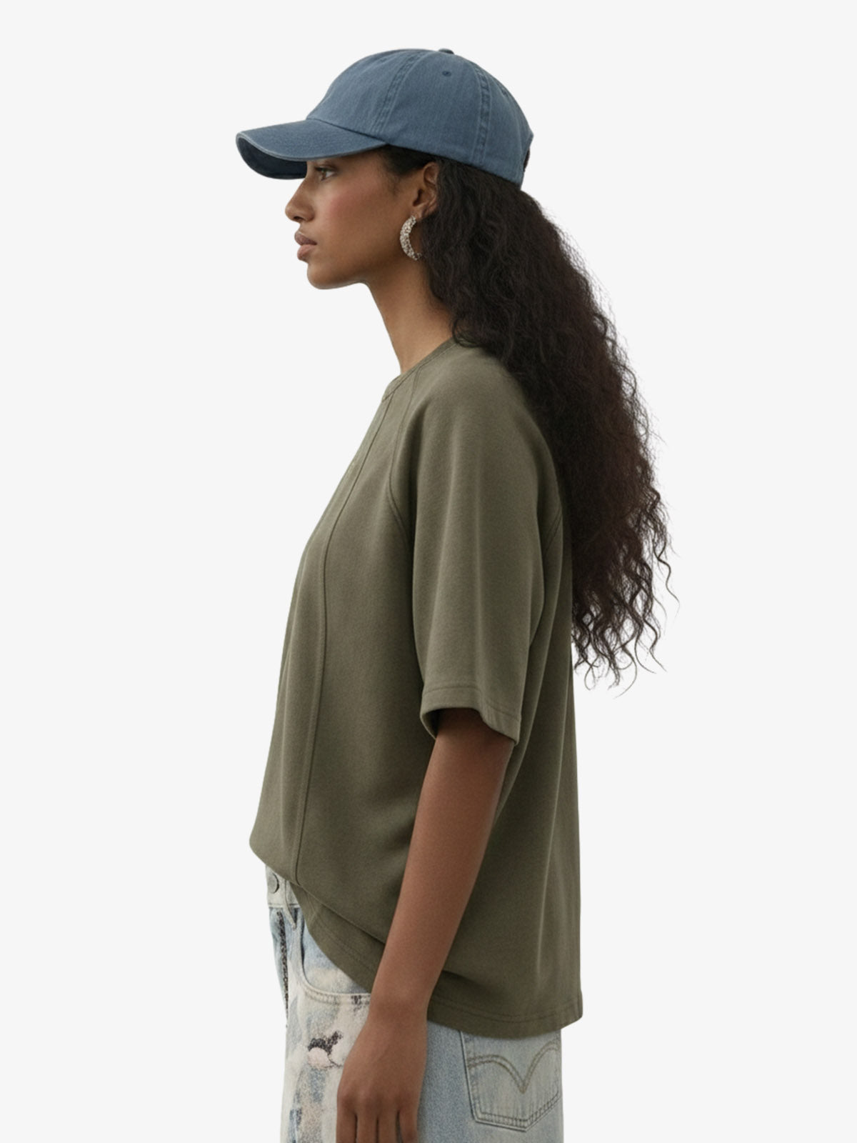 Suede Panel Raglan Sleeve T-Shirt