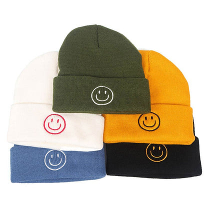 Embroidered Smile Cotton Blend Beanie