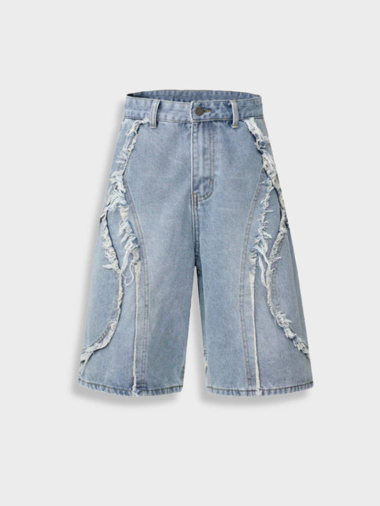 Revelse™ Distressed Embroidered Denim Jorts