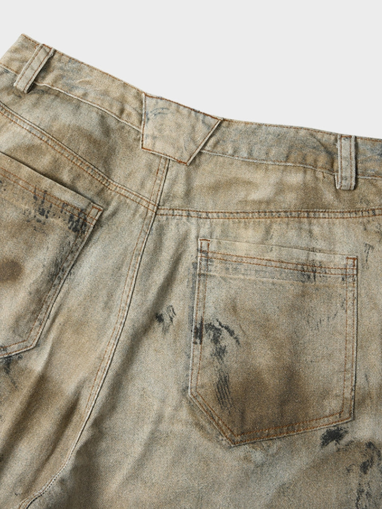 Cotton Washed Denim Capri Jorts Light Coffee