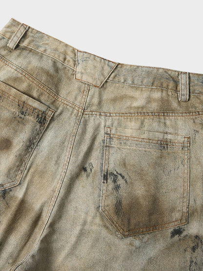 Cotton Washed Denim Capri Jorts Light Coffee