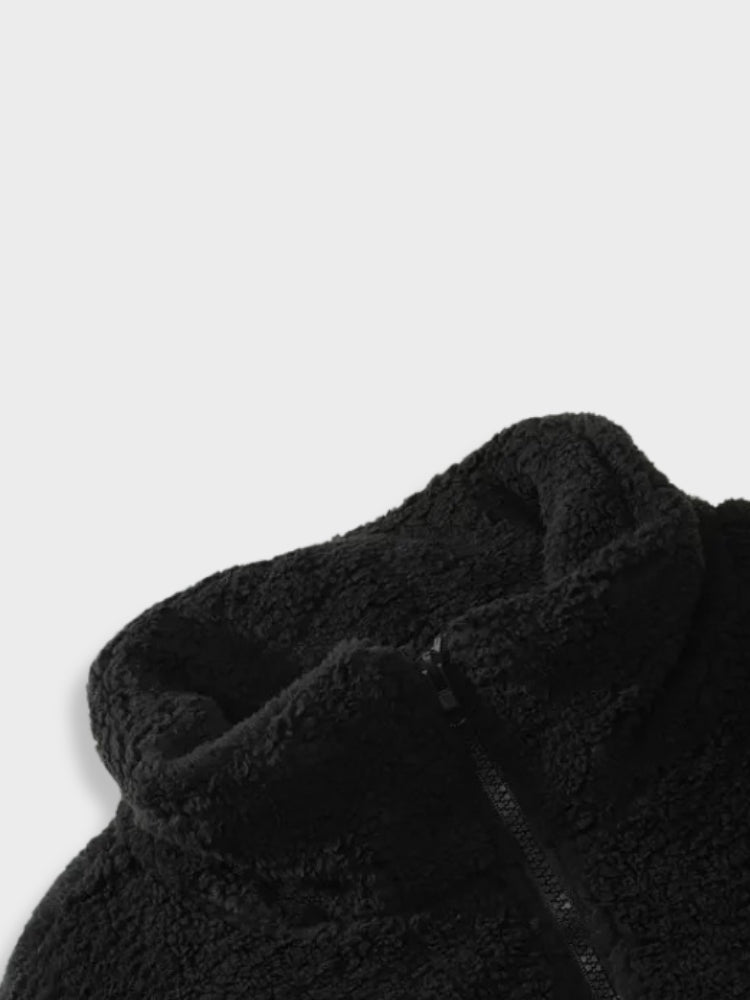 Unisex Fleece Zip Front Jacket Bone Print Black White