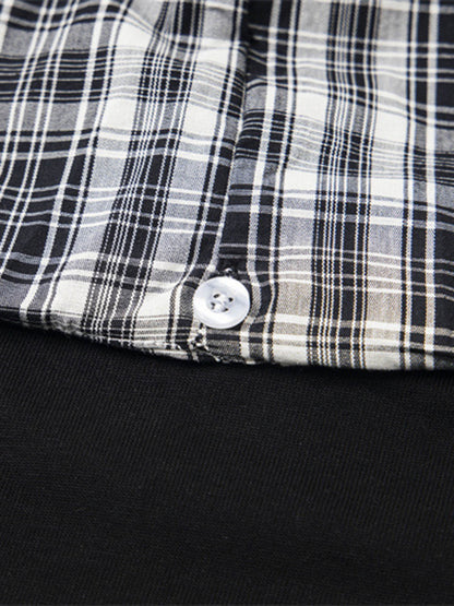 Plaid Jersey Knit Hooded Cape T-Shirt with Detachable Badge